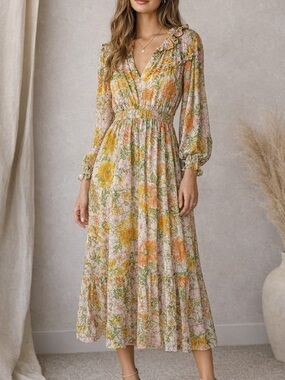 Gilner Farrar Floral Smocked Midi Dress – Size Small